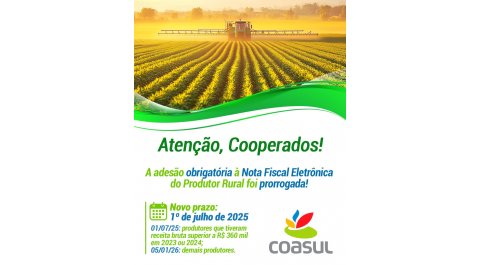 Adesão obrigatória da nota fiscal eletrônica do produtor rural é prorrogada para julho